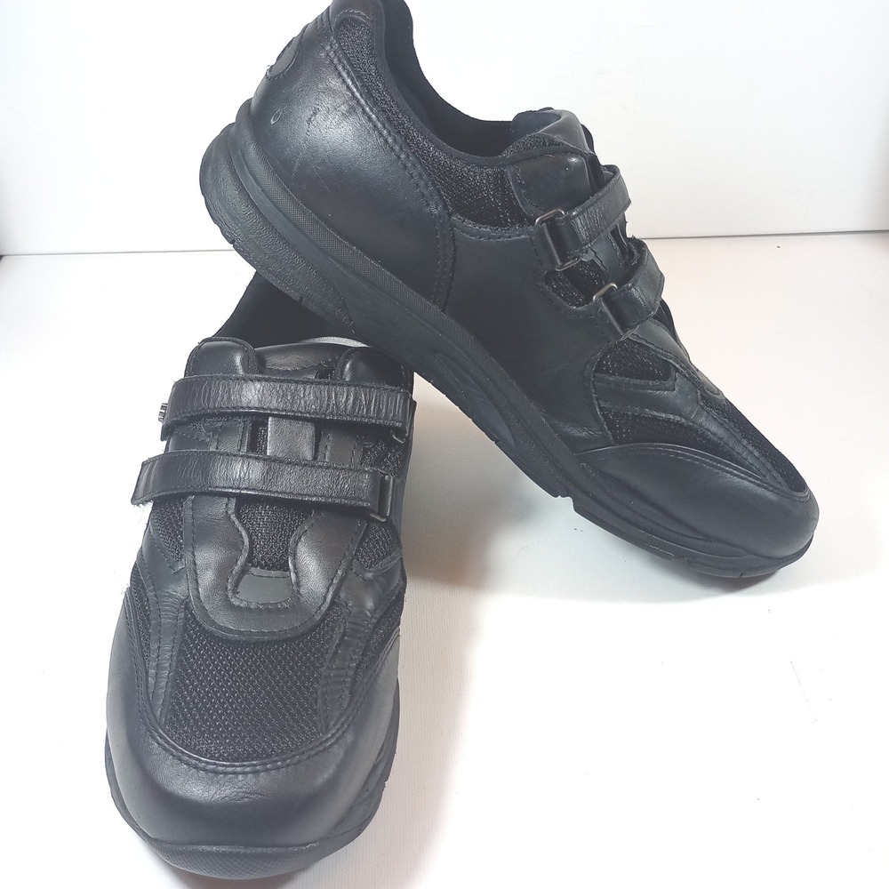 SAS Journey Mens 9.5 M Black Leather Mesh Walking Shoes Hook Loop Strap Sneakers